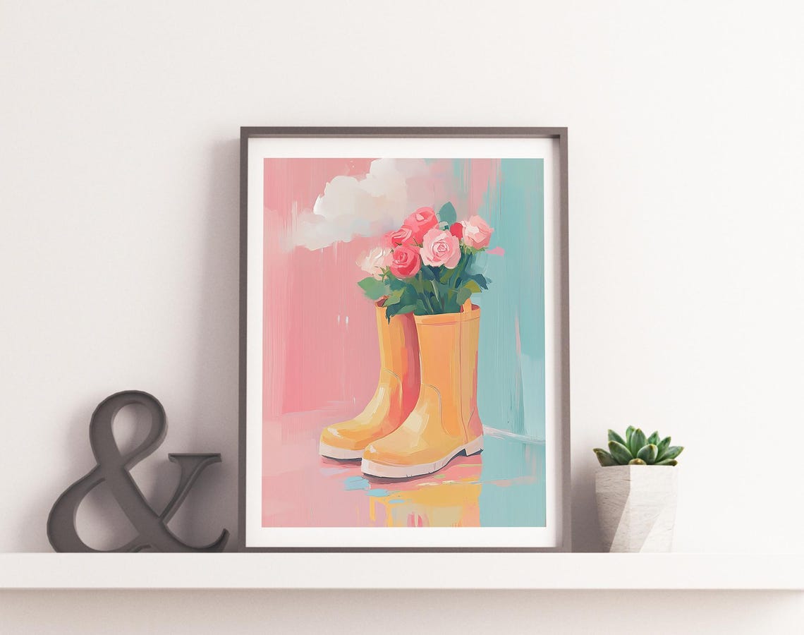 Cloudy Rain Boot Roses Artwork Rainy Day Wall Art Rainy Day Decor Whimsical Artwork Cute Rain Design Floral Cloud Print Rainy Season - Image 2