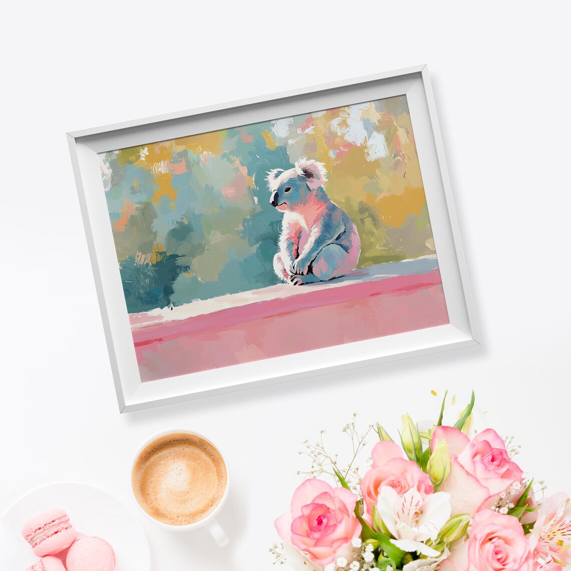 Koala Sitting Pink Ledge Colorful Abstract Pastel Wildlife Poster - Image 5