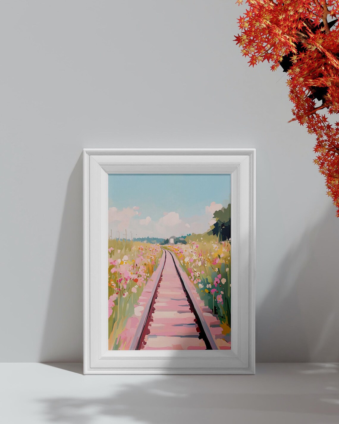 Railroad Tracks Through Wildflower Meadow Spring Journey Art Poster - Image 4
