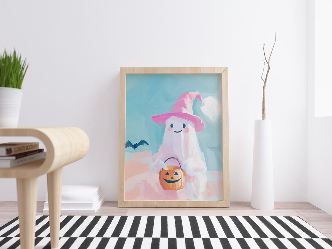 Spooky The Ghost Cute Ghost Painting Whimsical Ghost Art Playful Ghost Print Spooky Artwork Gift Ghost Themed Art Holiday Ghost Piece - Image 2