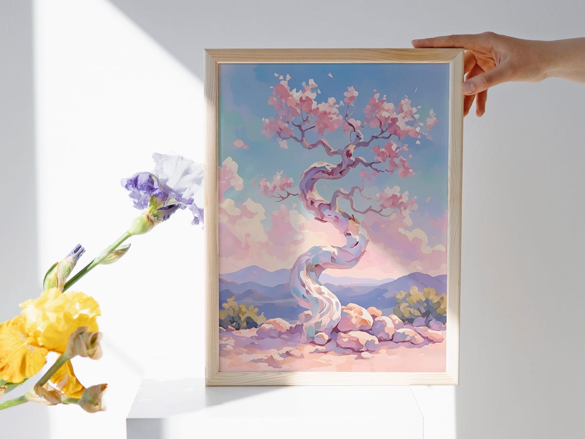 Cherry Bonsai Pastel Print Watercolor Bonsai Bonsai Tree Art Cherry Tree Print Bonsai Decor Wall Art Prints - Image 2
