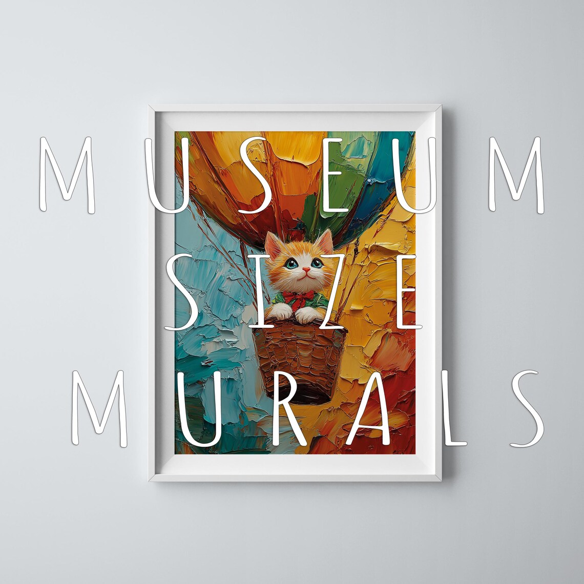 Kitten in Hot Air Balloon Impasto Colorful Oil Painting Poster - Image 3