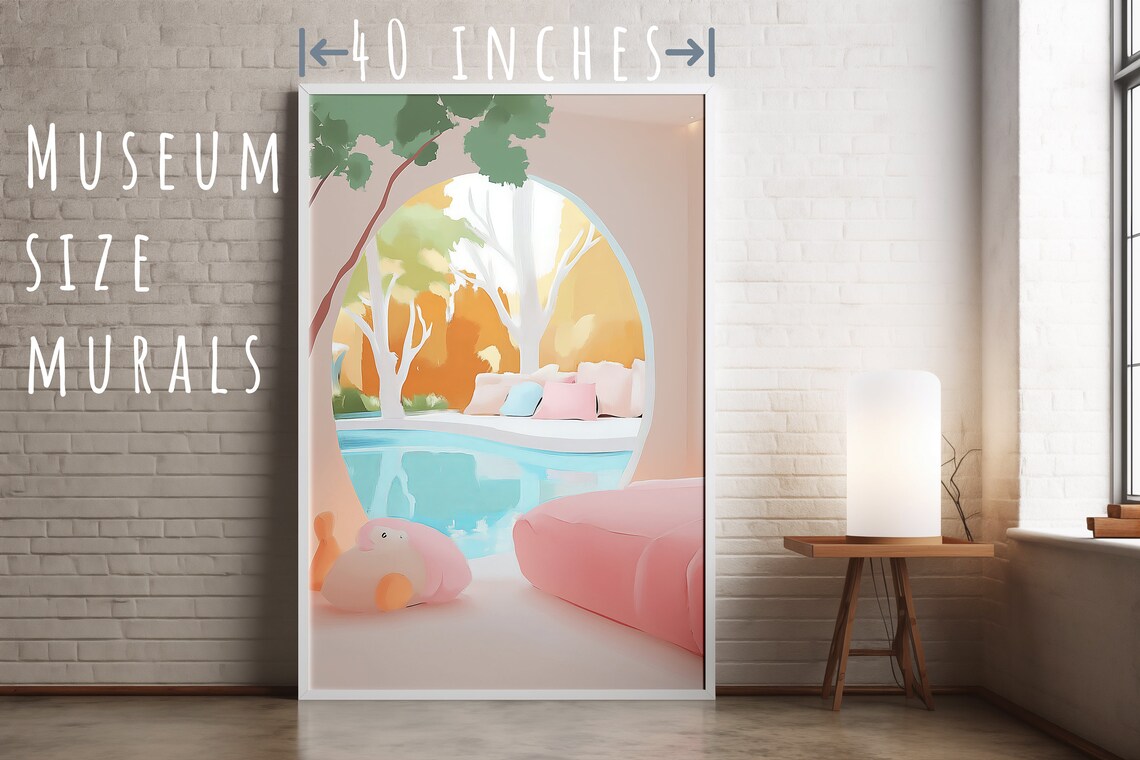 Dreamy Pastel Pool Arch Sunlit Patio Modern Oasis Wall Art Print - Image 5