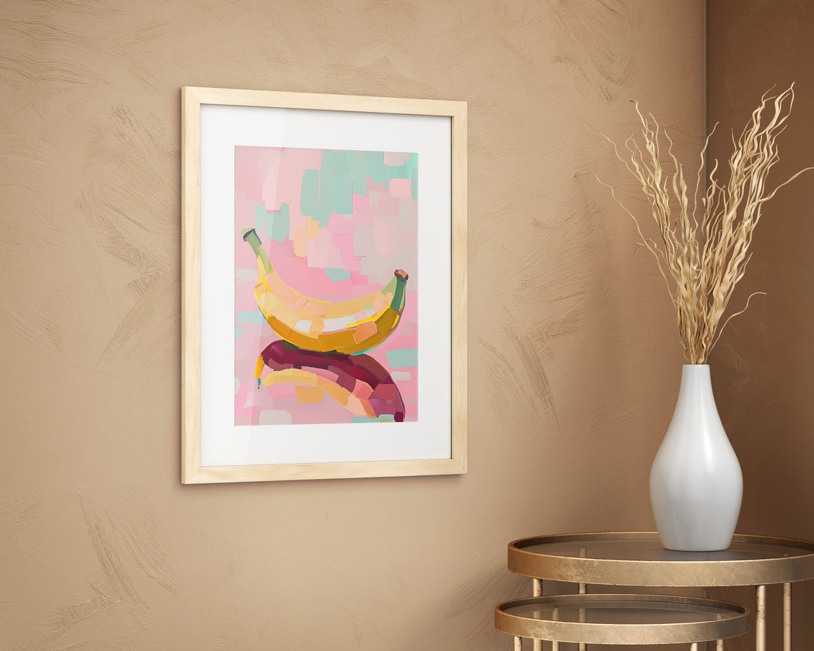 Bold Pop Art Banana With Reflection Pink Retro Kitchen Poster - Image 2
