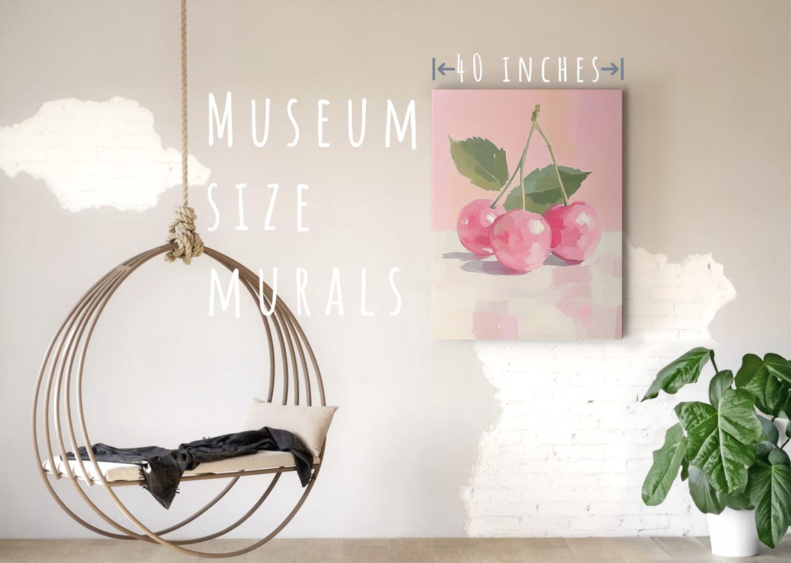 Three Pink Cherries With Green Leaves Pastel Watercolor Fruit Poster - Image 5