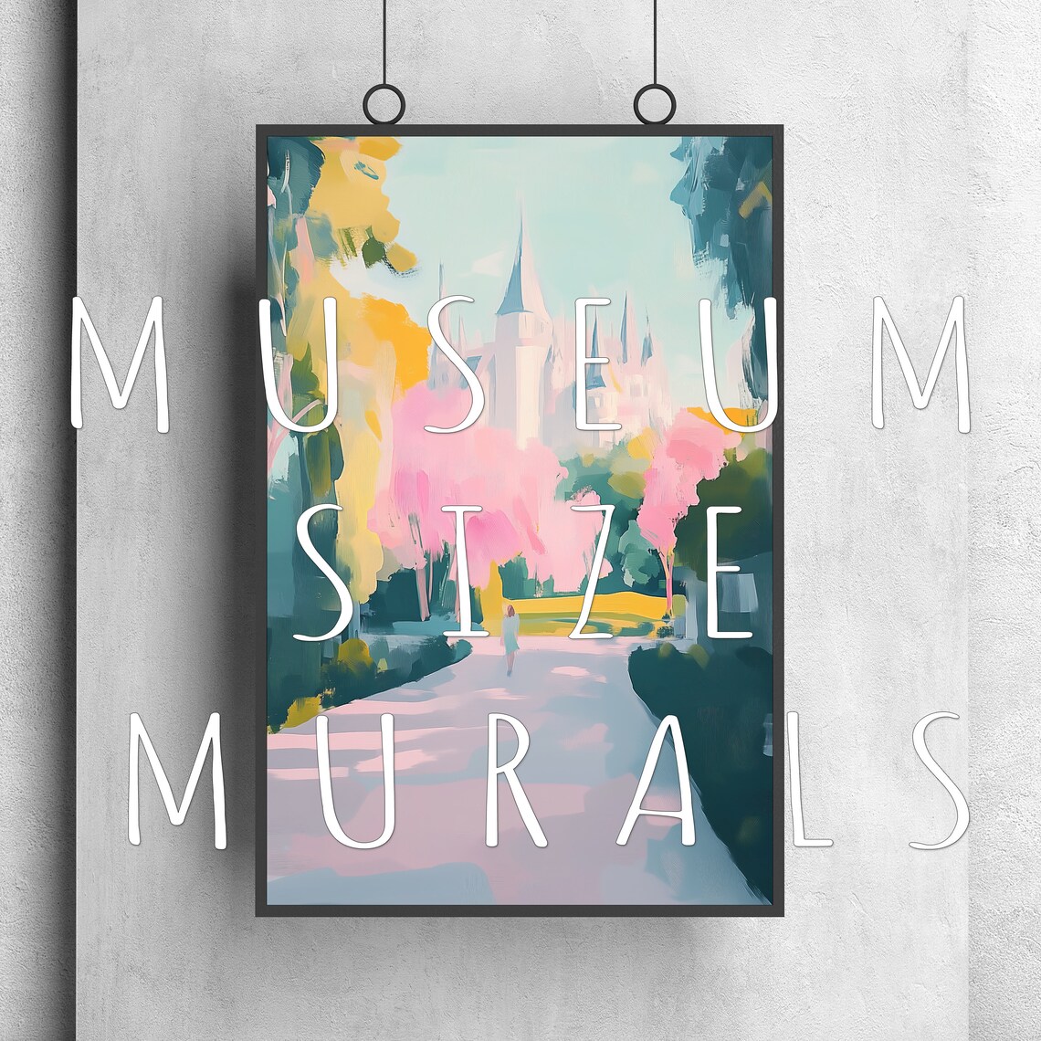 Pink Cherry Blossom Trees Framing Gothic Cathedral Panoramic Art Poster - Image 3