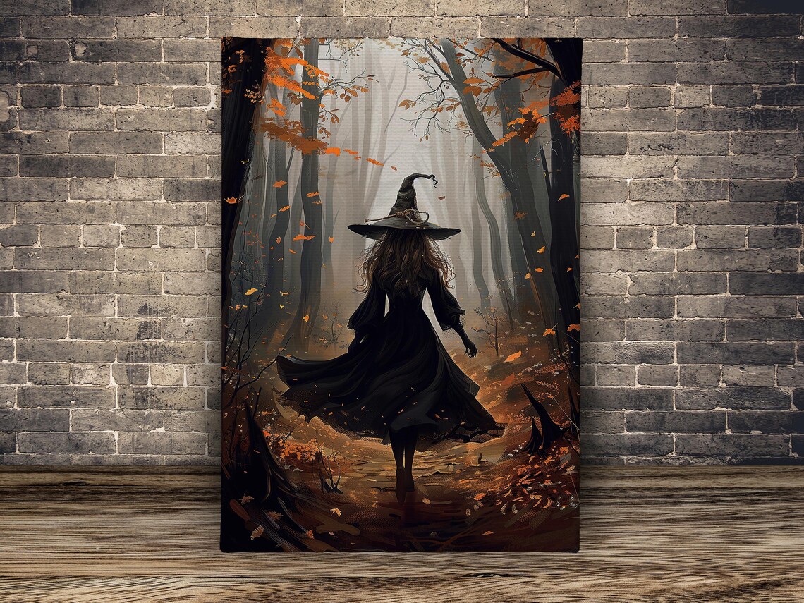 Vintage Young Witch In The Forest Halloween Art Print - Image 2