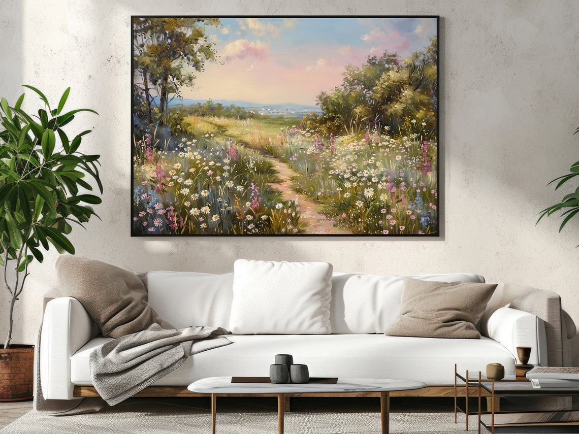 Wildflower Meadow Path At Sunset Daisies Countryside Landscape Poster - Image 4