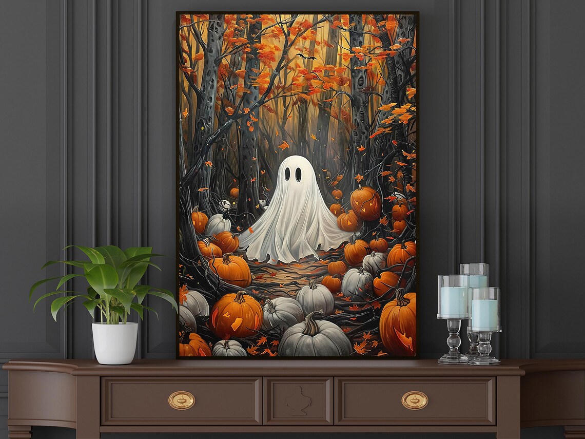 Vintage Ghost In Forest, Autumn Halloween Poster Print - Image 4