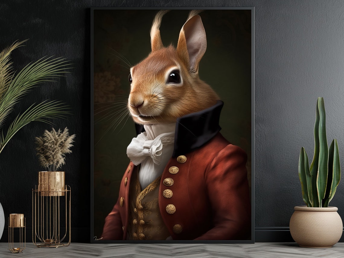 Gentleman Squirrel Portrait In Red Regency Military Coat Art Poster - Image 2