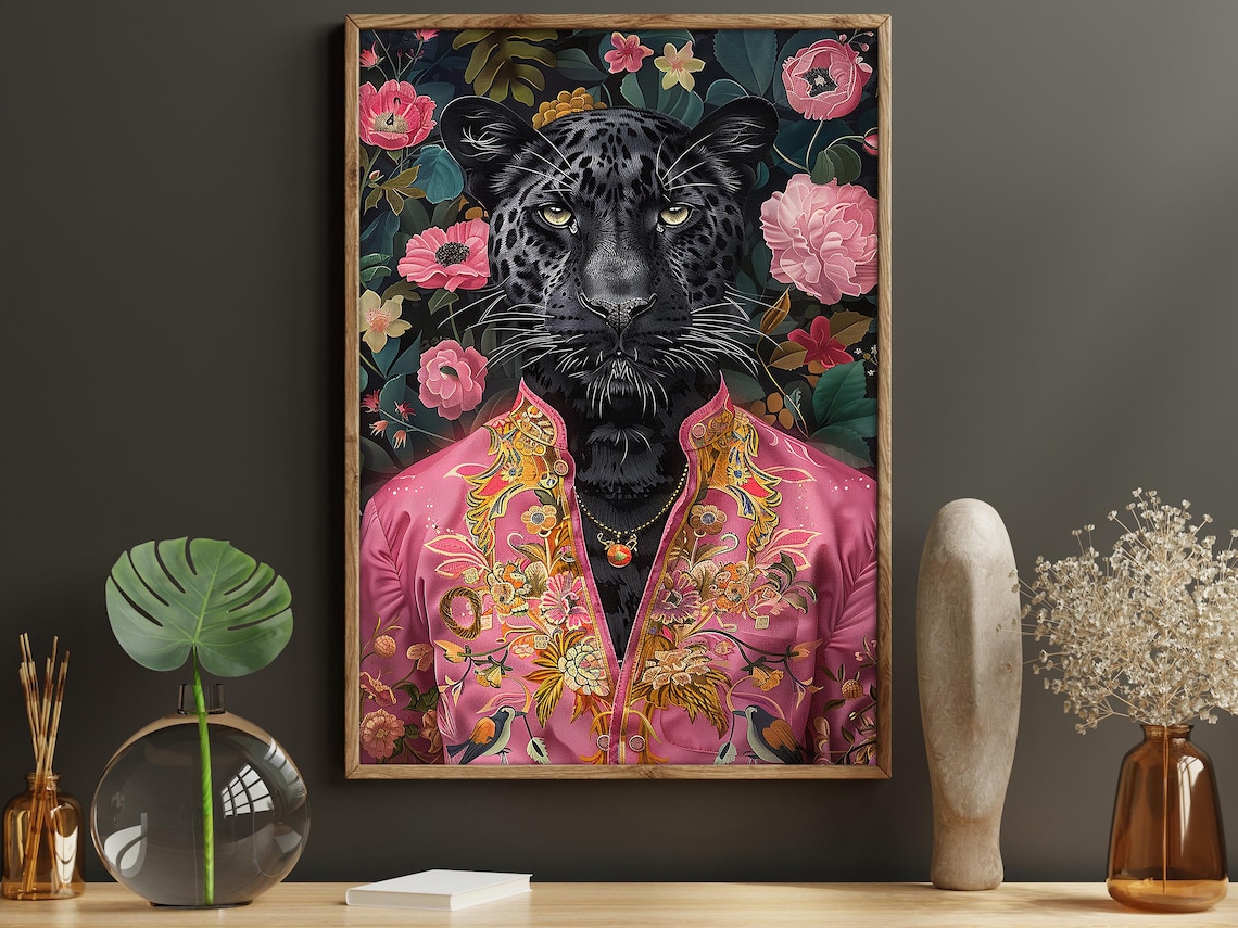Matisse-Inspired Black Leopard Lady Art Print