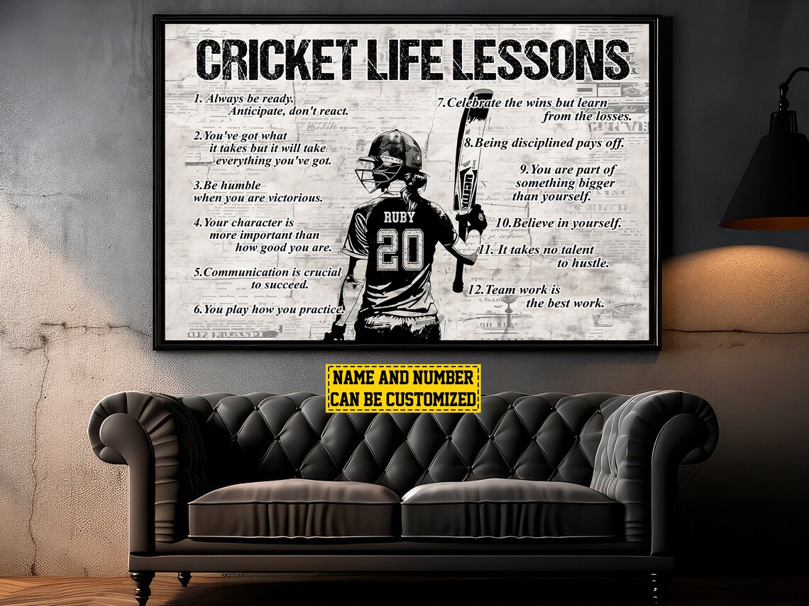 Cricket Life Lessons Personalized Poster Custom Name Number Motivational Print - Image 4