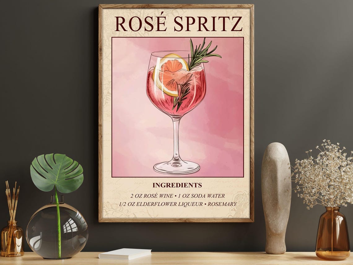 Rose Spritz Wine Poster, Bar Wall Decor