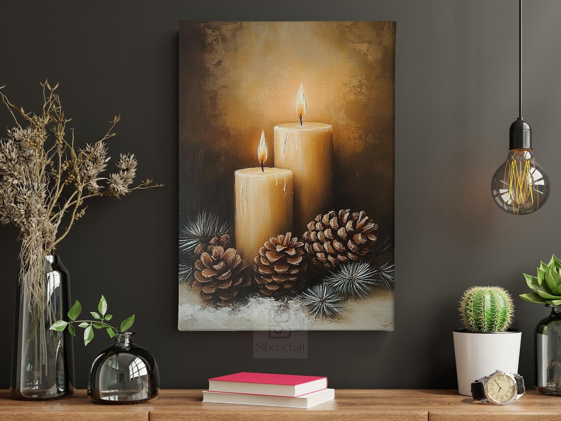 Vintage Christmas Candles Art Print, Holiday Decor - Image 5