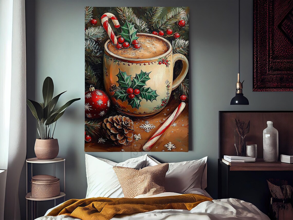 Vintage Xmas Coffee Cup Art Print, Holiday Decor - Image 4