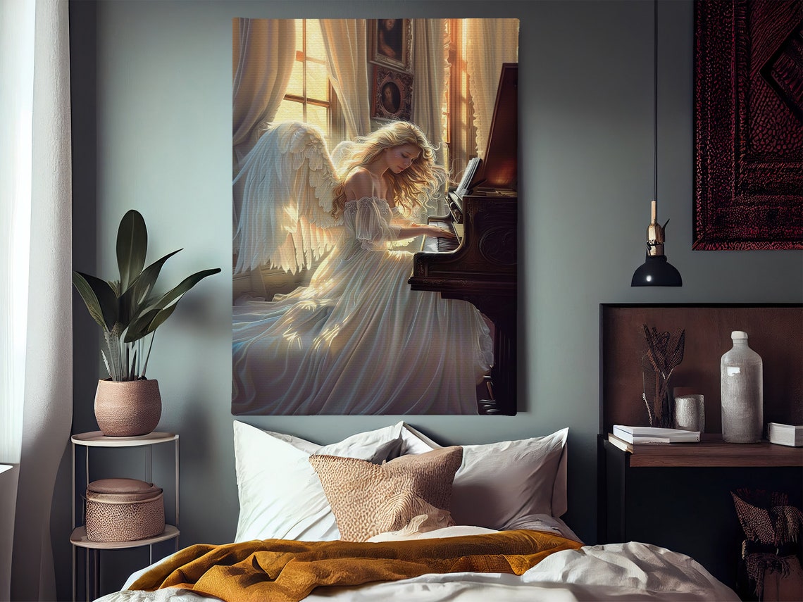 Angel Playing Grand Piano Sunlit Window Heavenly Music Fantasy Poster - Image 2