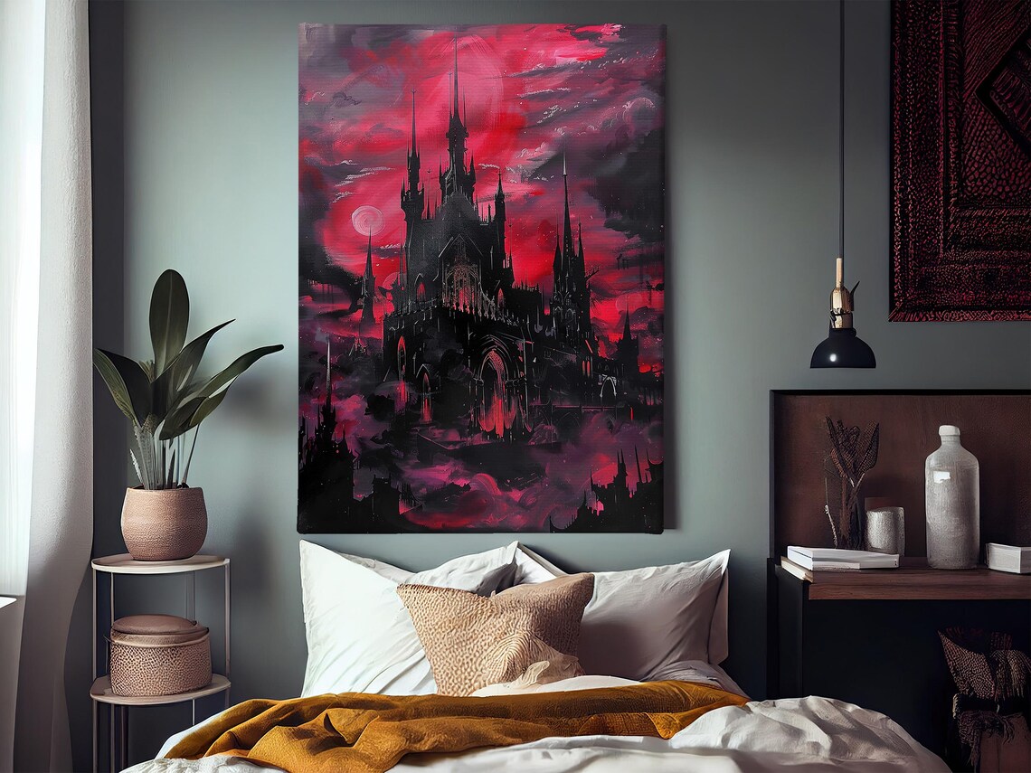 Dark Dracula Castle Spooky Palace Halloween Art Print - Image 3