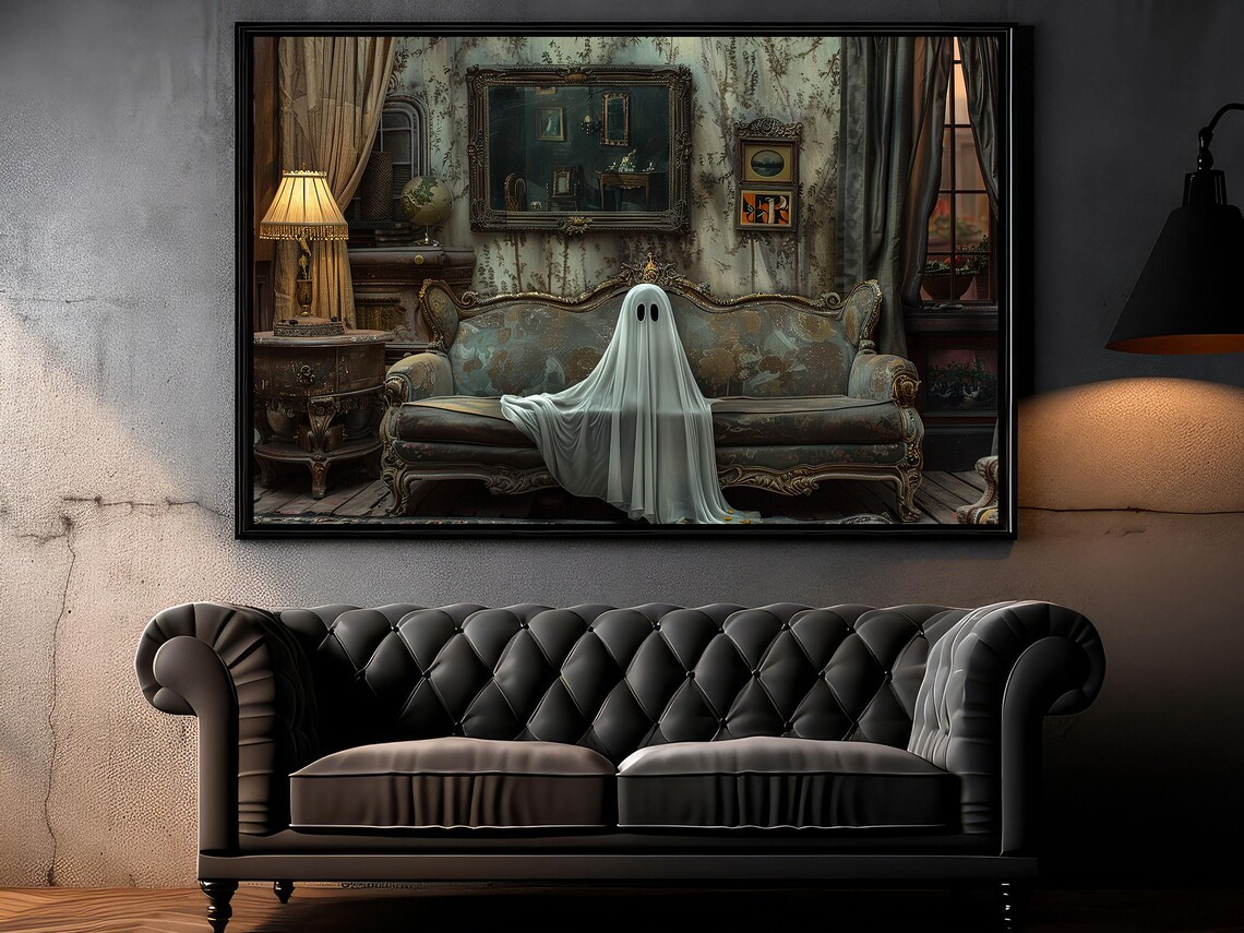 Dark Ghost on the Sofa, Vintage Halloween Poster Print - Image 5