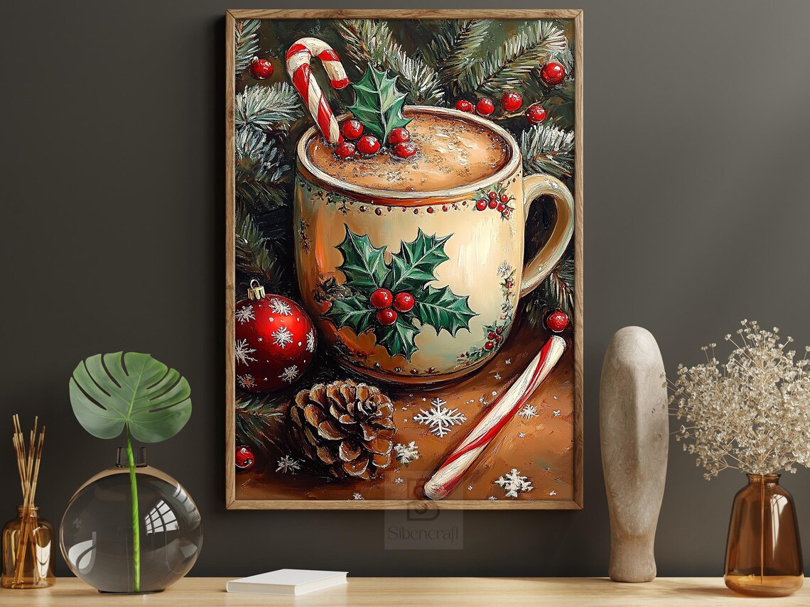 Vintage Xmas Coffee Cup Art Print, Holiday Decor - Image 6