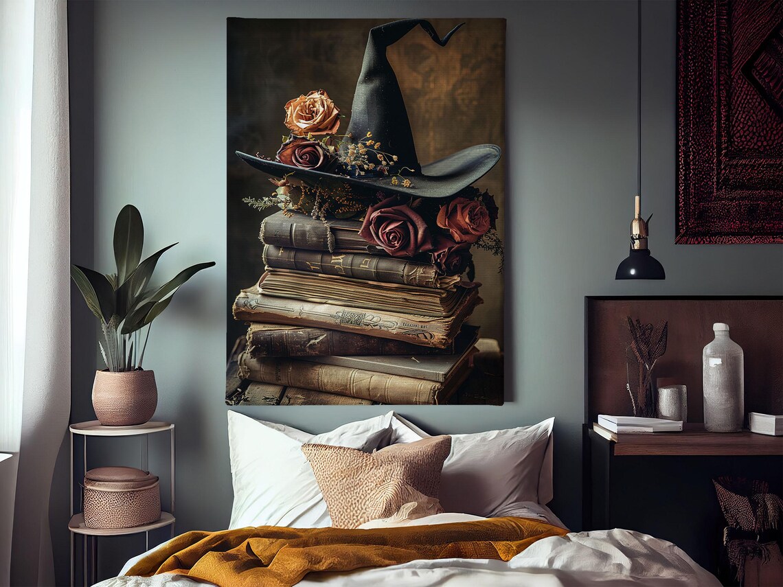 Vintage Witch Hat and Magic Books Halloween Poster - Image 3