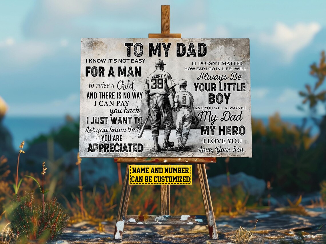 Baseball To My Dad Personalized Poster Print - Image 2