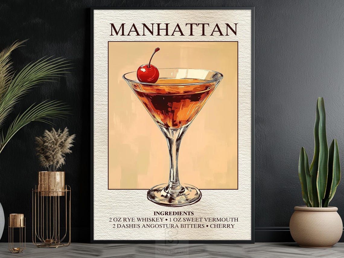 Manhattan Wine Poster Print, Bar Decor - Image 6