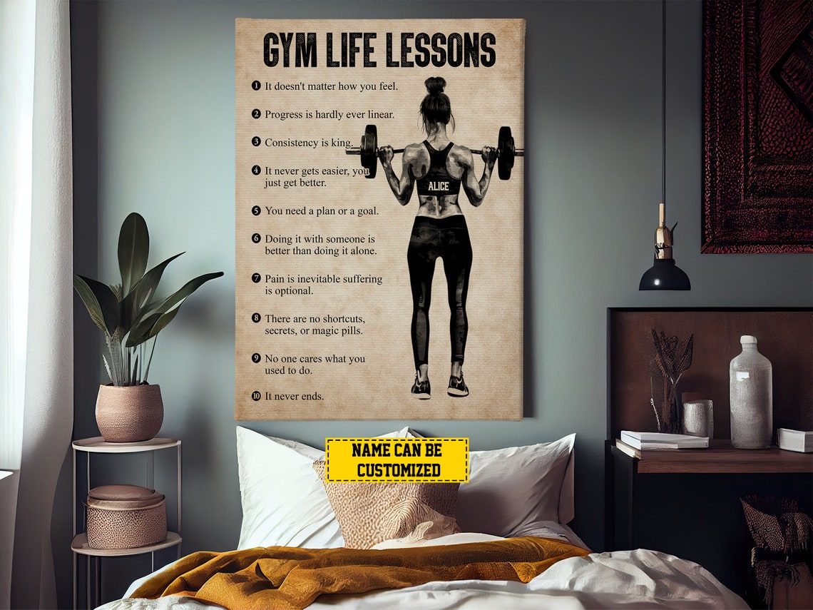 Gym Life Lessons Personalized Vintage Woman Weightlifter Poster - Image 2