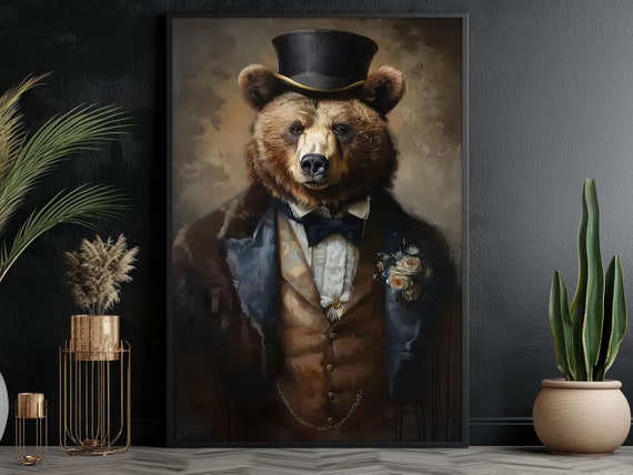Vintage Renaissance Bear, Retro Animal Poster Print