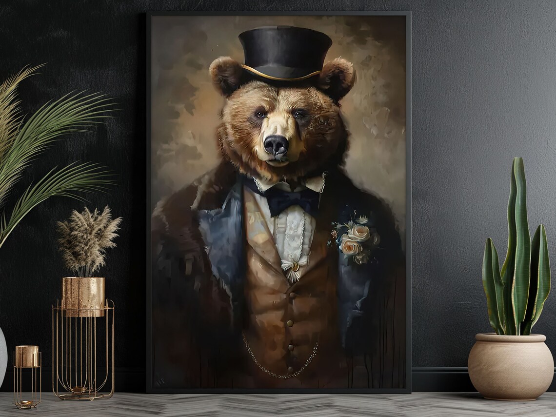 Vintage Renaissance Bear, Retro Animal Poster Print