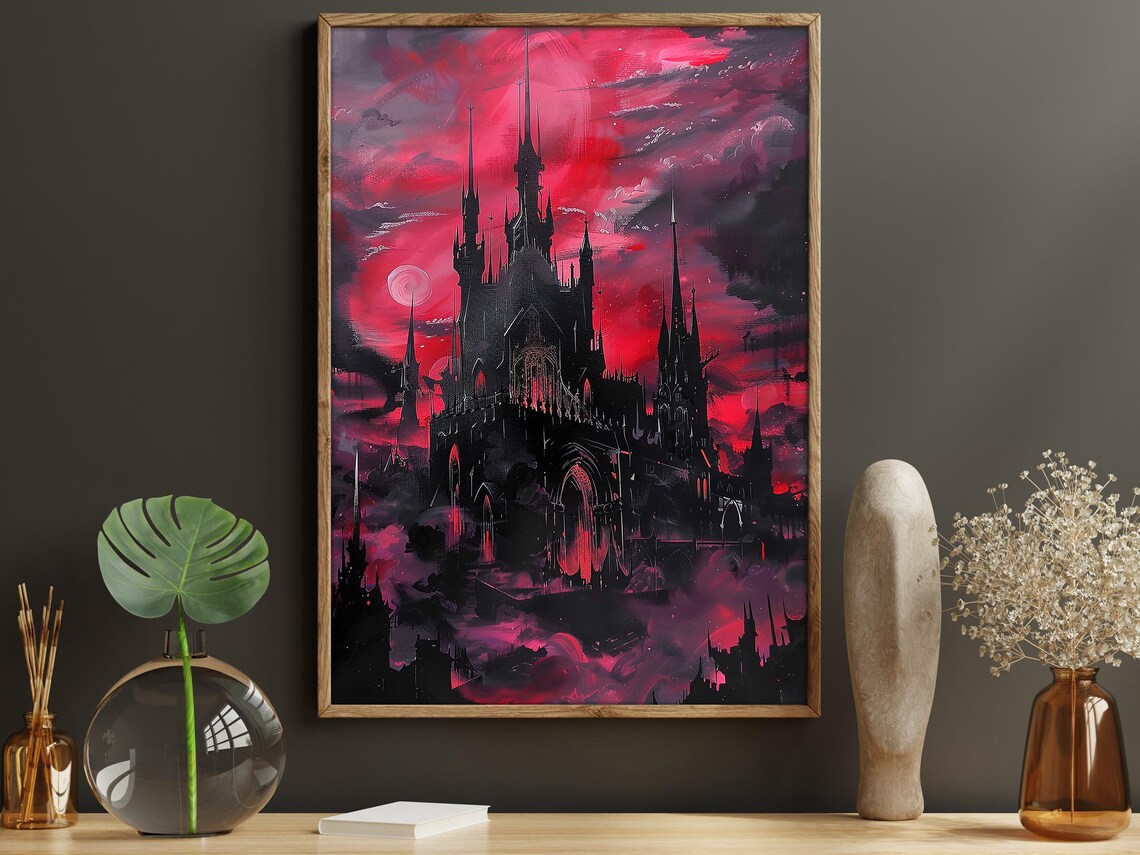 Dark Dracula Castle Spooky Palace Halloween Art Print - Image 6