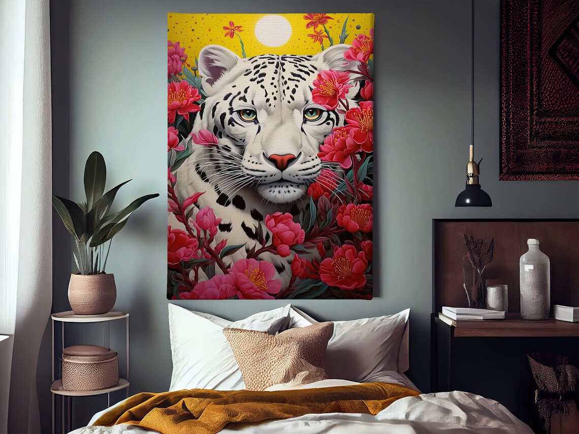Matisse-Inspired White Tiger and Flowers Art Print - Image 3