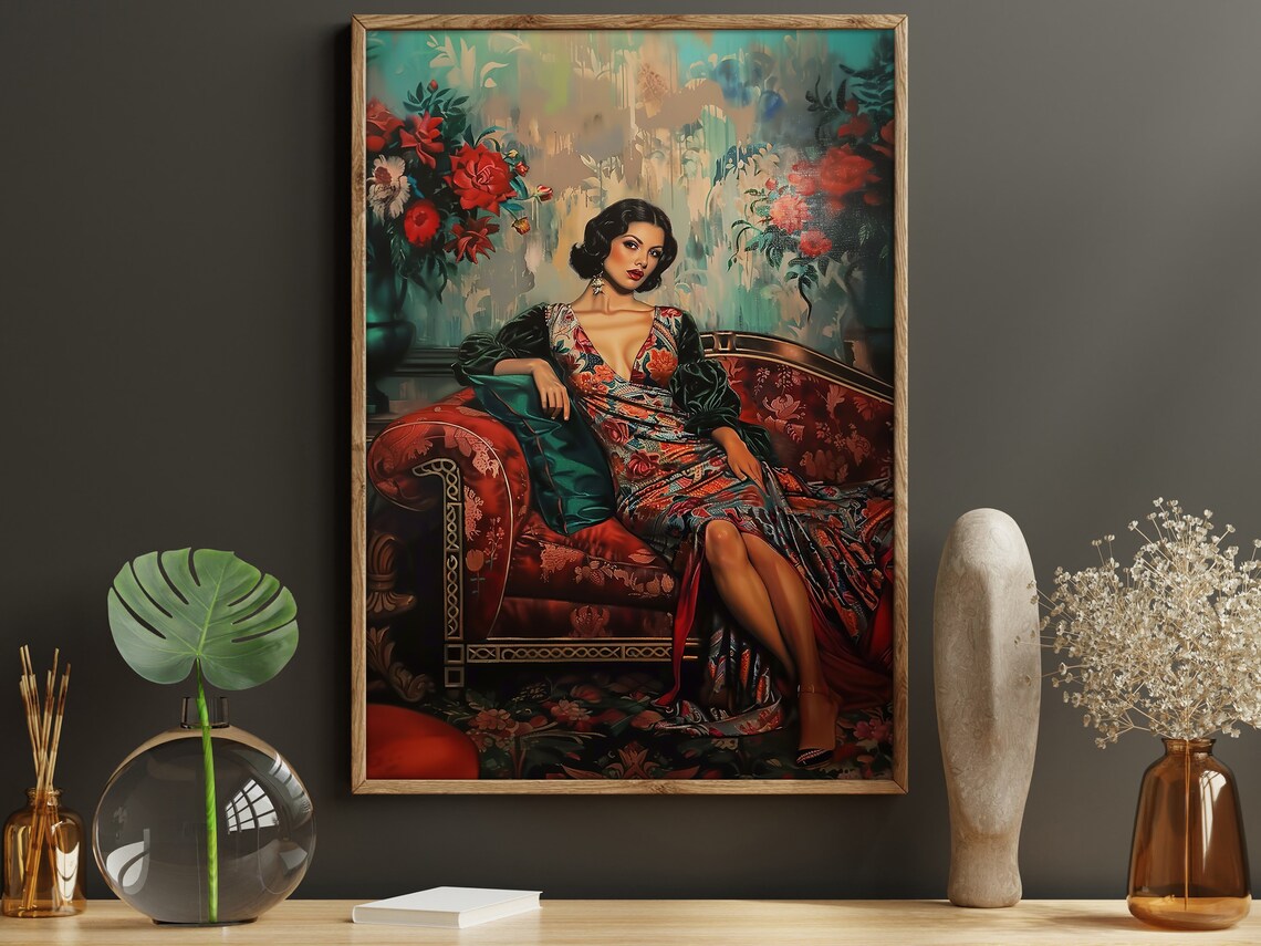 Cottage Woman on the Sofa Vintage Woman Poster