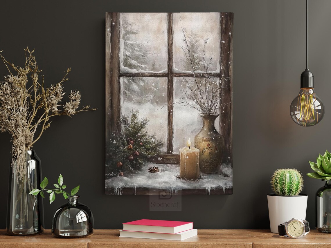 Vintage Snowy Window Painting Winter Poster - Image 4