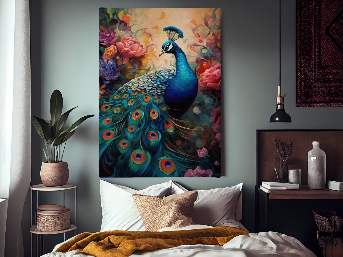 Vintage Peacock Art Print, Retro Cottage Decor - Image 4