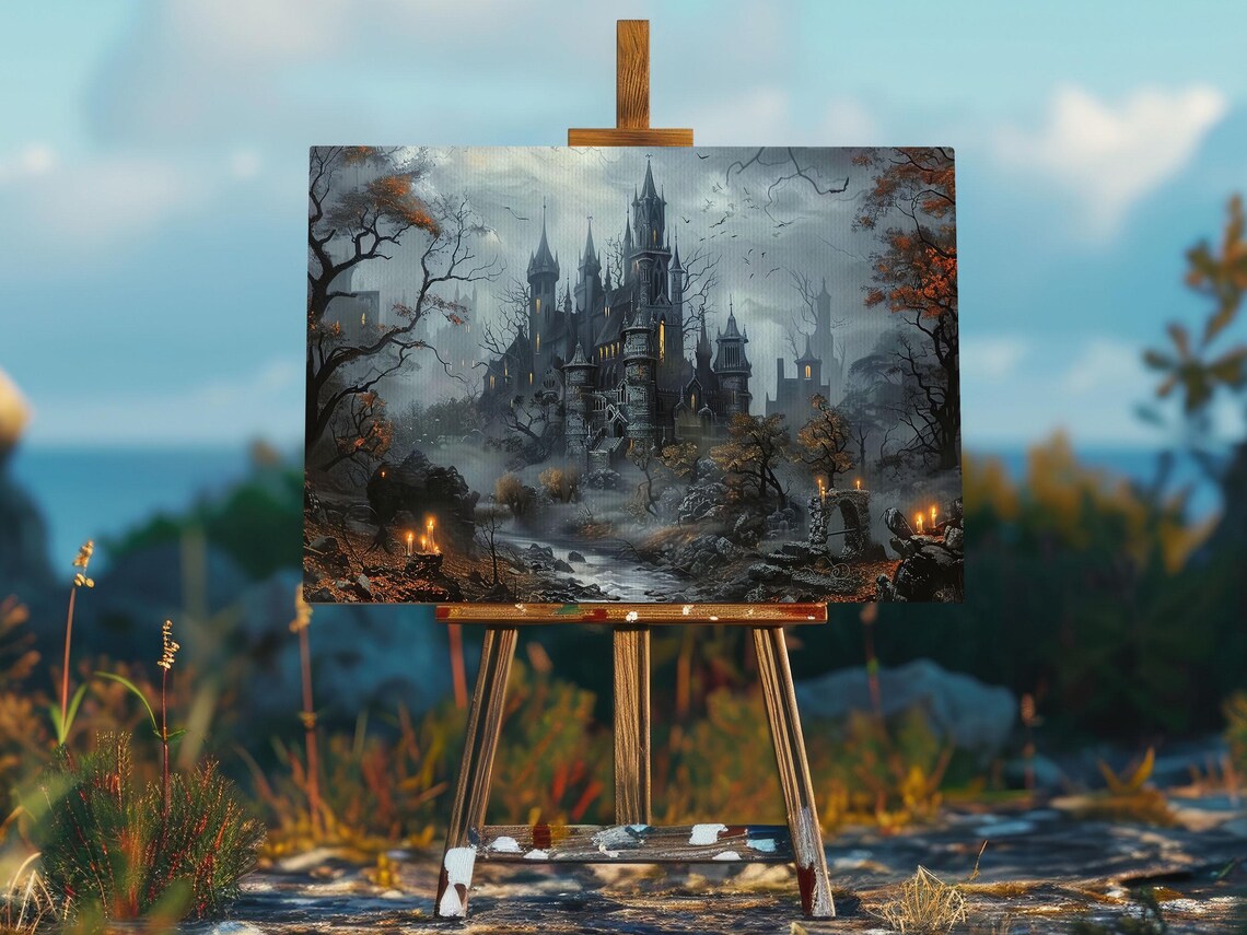 Dark Witchy Castle Halloween Poster Print - Image 2