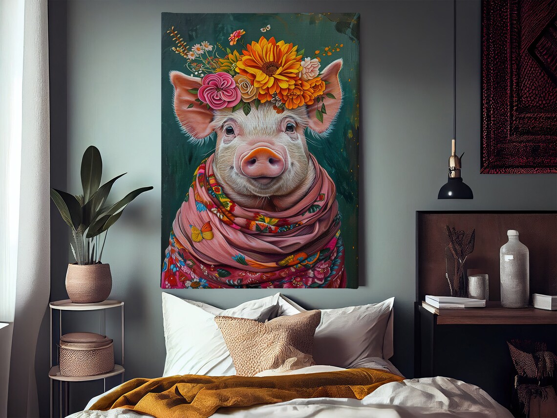 Vintage Floral Pig Lady Art Print, Farm Animal - Image 3