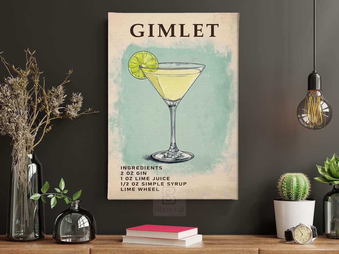 Retro Gimlet Cocktail Recipe Wall Art Gin Lime Martini Glass Kitchen Poster - Image 5