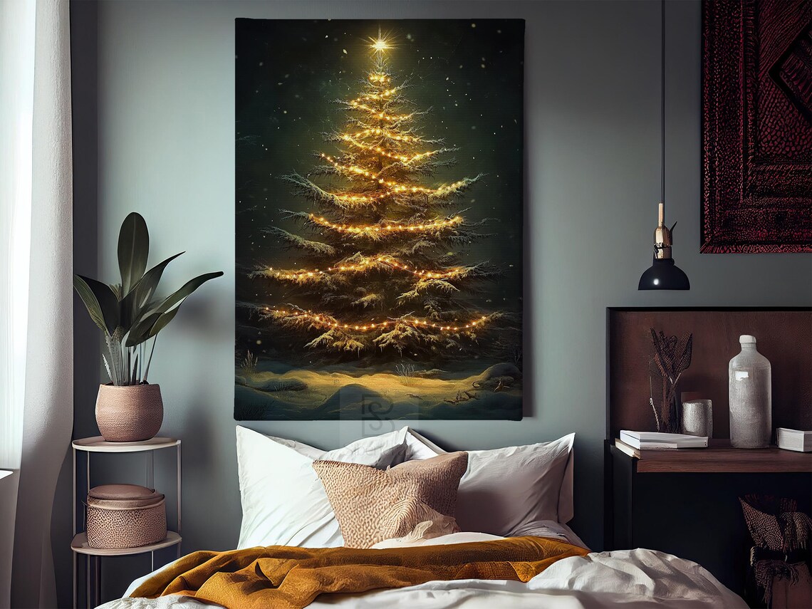 Vintage Christmas Tree Art Print, Cozy Holiday Decor - Image 3