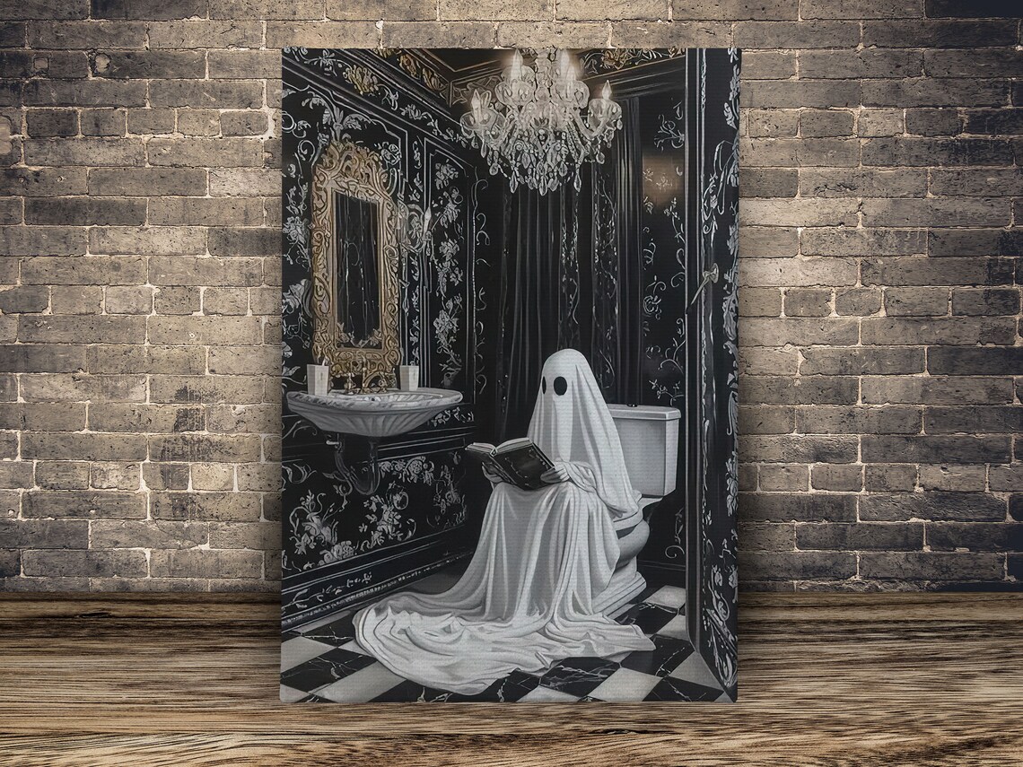 Vintage Ghost in Toilet Poster Print, Halloween Wall Art - Image 2