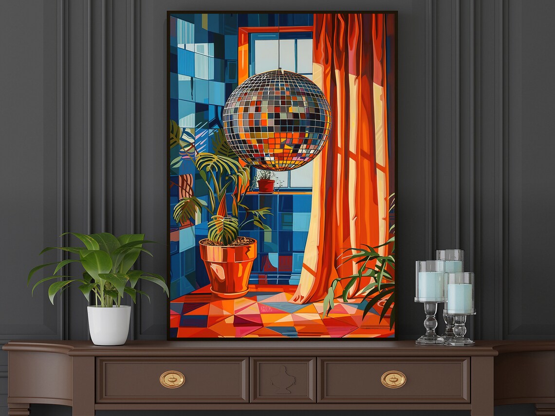 Disco Ball Retro Orange Blue Interior Matisse Style Colorful Wall Art Print - Image 5