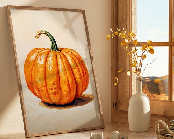 Orange Pumpkin Harvest Oil Painting Rustic Fall Autumn Decor Poster
