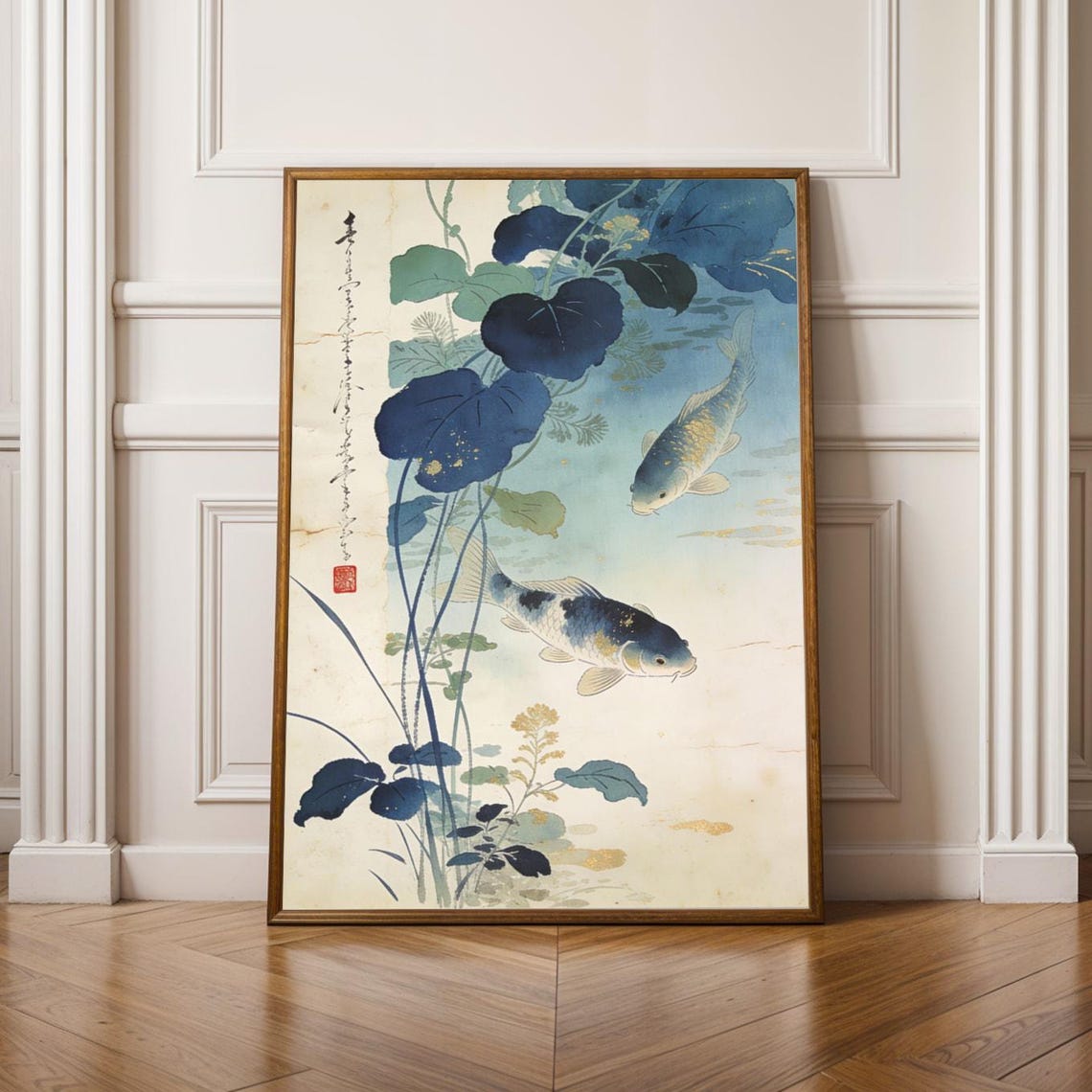 Japanese Koi Fish Art Print Vintage Minimalist Nature Poster