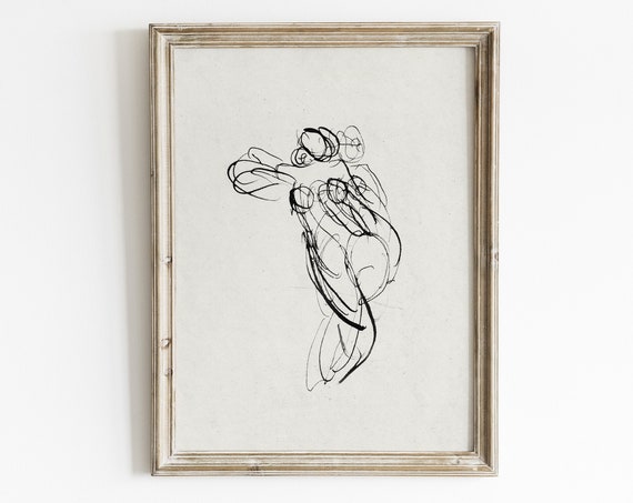 Woman Figure Sketch, Vintage Line Art Poster Print