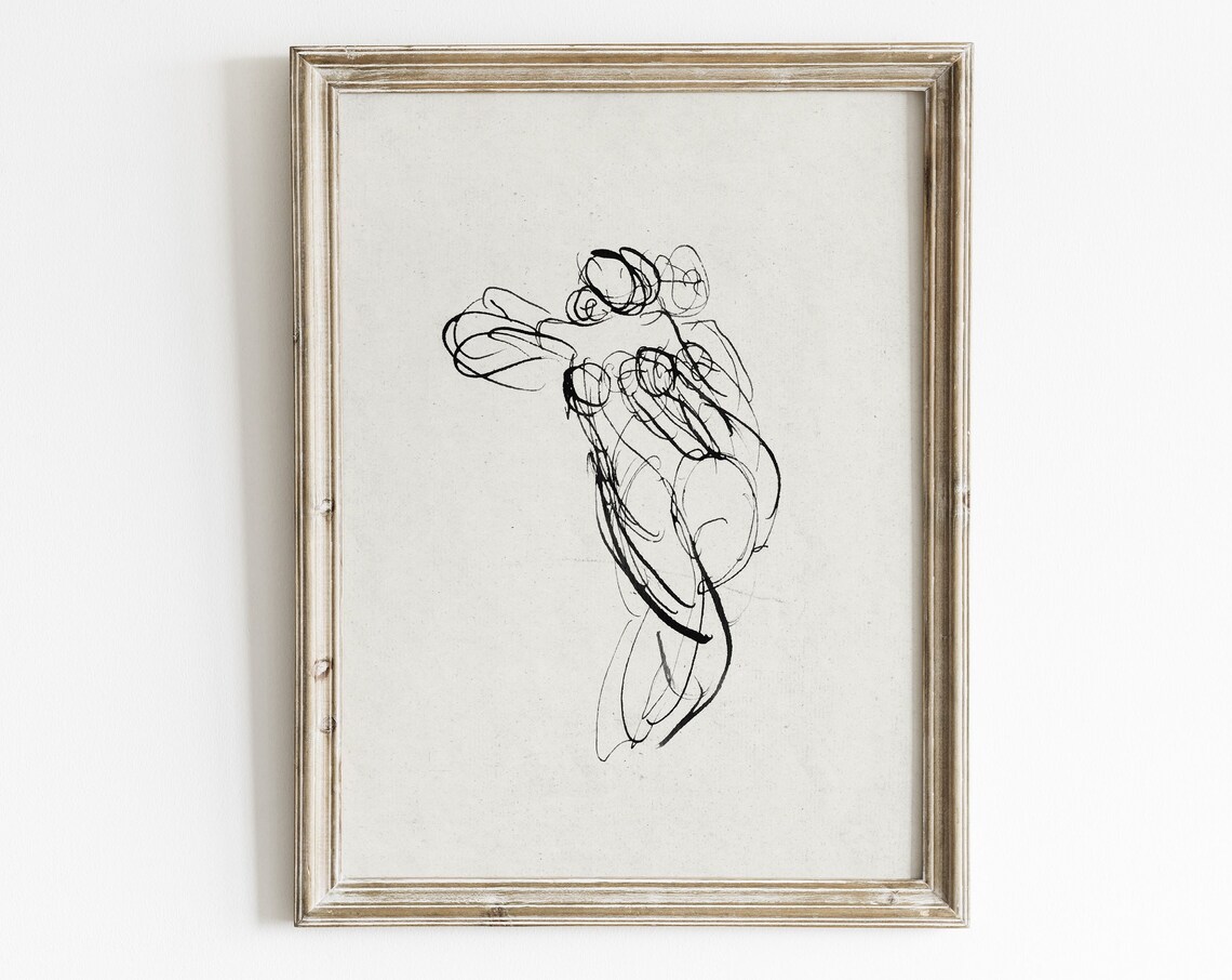 Woman Figure Sketch, Vintage Line Art Poster Print