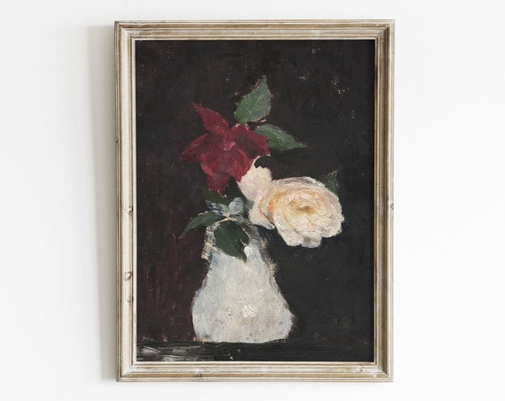 Dark Floral Moody Print Rose Painting Floral Wall Art Vintage Flower Painting Abstract Prints Flower Still Life Eclectic Wall Art