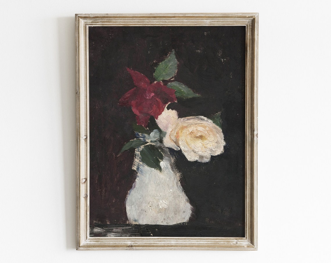 Dark Floral Moody Print Rose Painting Floral Wall Art Vintage Flower Painting Abstract Prints Flower Still Life Eclectic Wall Art
