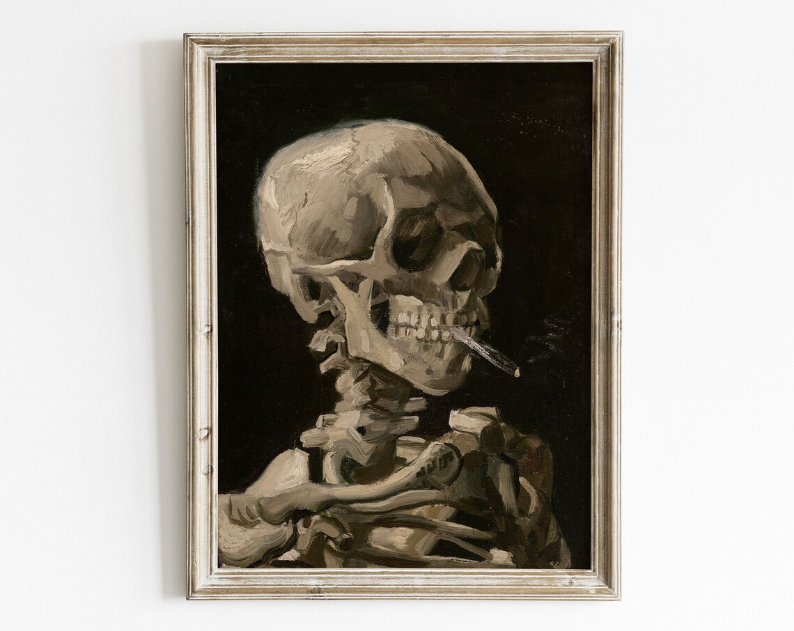 Skeleton Wall Art Print, Neutral Halloween Decor