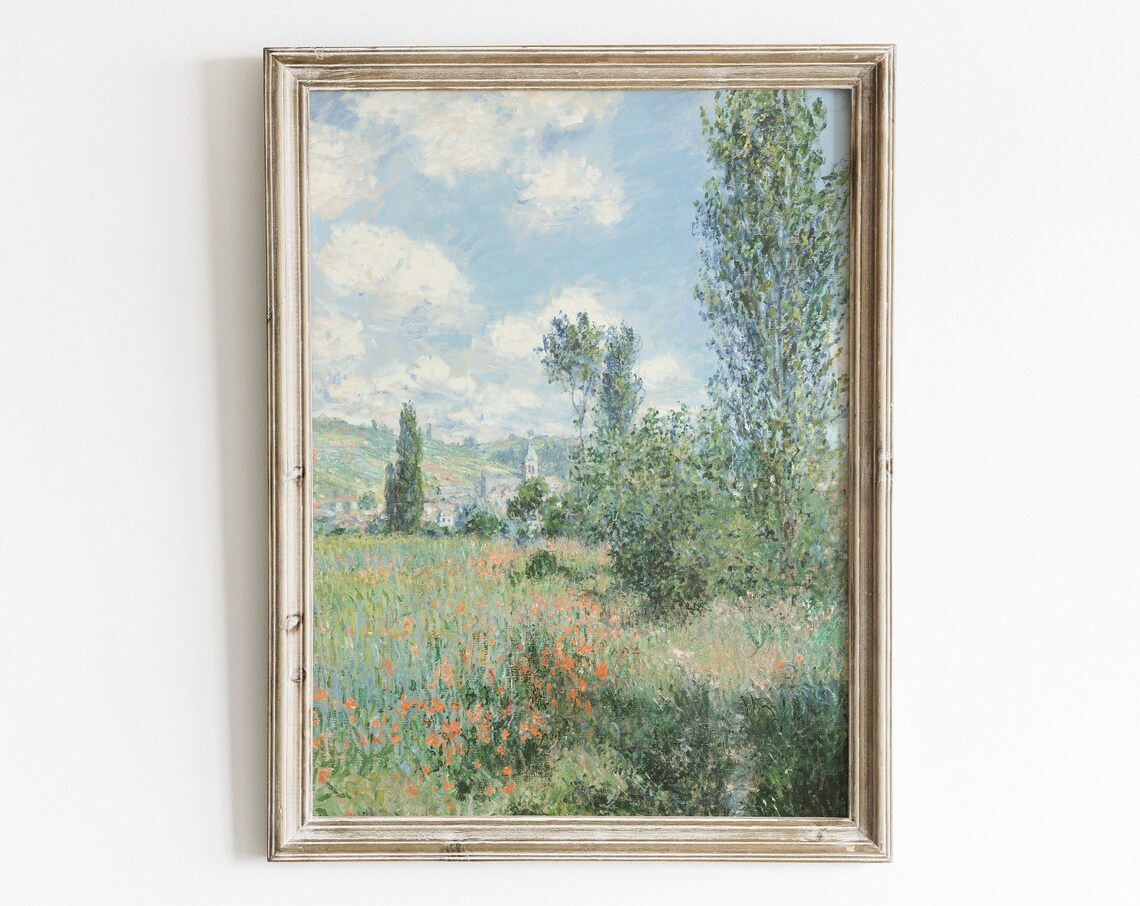 Spring Landscape Field Painting, Vintage Art Print