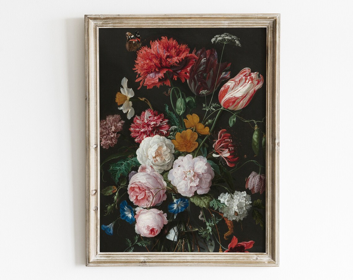 Vintage Flower Painting, Traditional Floral Art Print