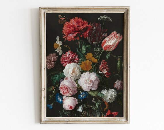 Vintage Flower Painting, Traditional Floral Art Print